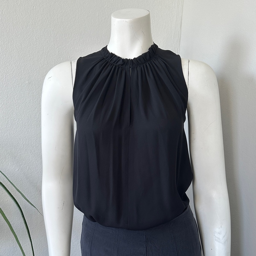 Ann Taylor Black Ruffle Neck Blouse NWT XXSP $60 Retail
